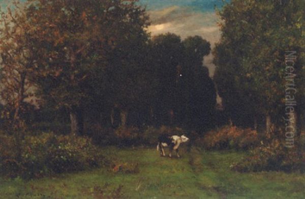 A Cow On A Path In A Wooded Landscape Oil Painting by Leonce Chabry