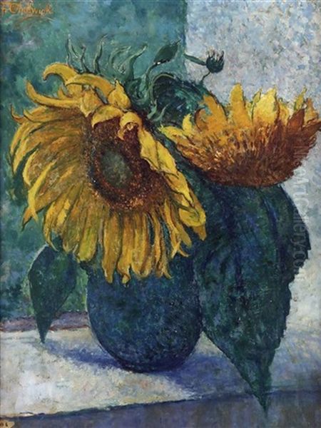 Sunflowers In Vase Oil Painting by Francis Brooks Chadwick