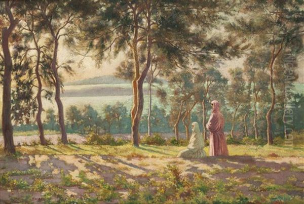 Femmes En Sous-bois, Bord De Mer Oil Painting by Eugene Chaffanel