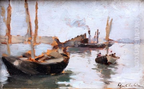 Barques Et Chalutier Oil Painting by Edgar Chahine