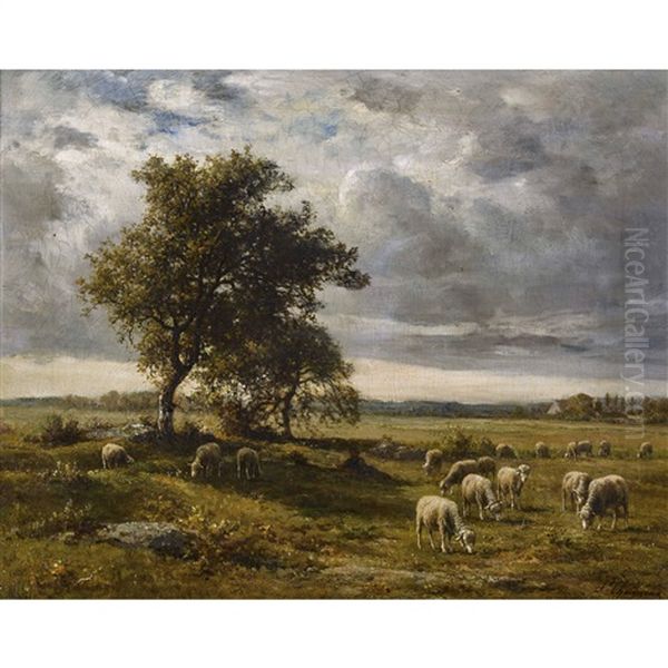 Weite Landschaft Mit Weidender Schafherde Oil Painting by Jean Ferdinand Chaigneau