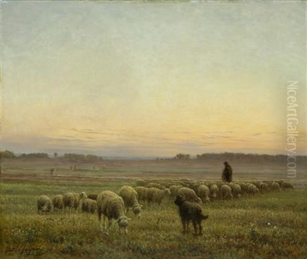 Hirte Mit Herde In Weiter Landschaft Oil Painting by Jean Ferdinand Chaigneau