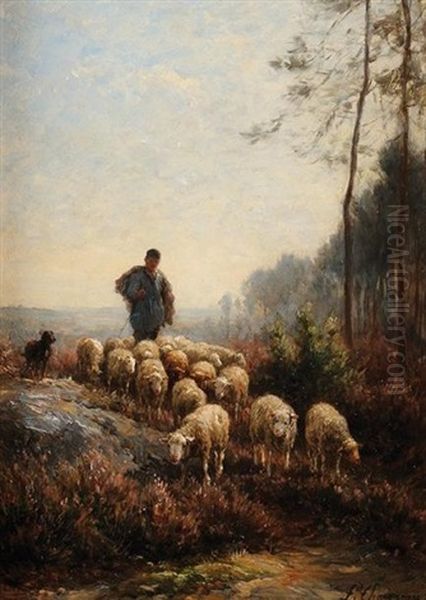 Le Retour Des Moutons Oil Painting by Jean Ferdinand Chaigneau