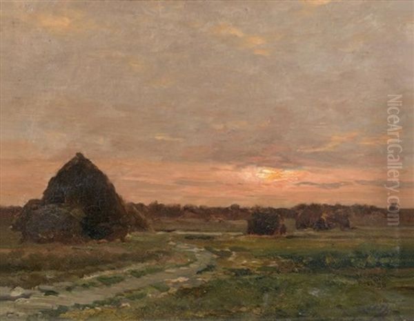 Soleil Couchant Sur Les Meules Oil Painting by Jean Ferdinand Chaigneau