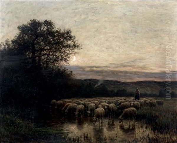 Bergere Et Ses Moutons Oil Painting by Jean Ferdinand Chaigneau