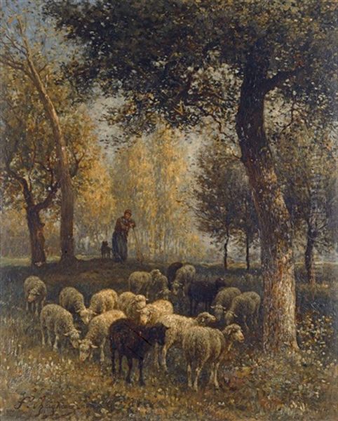 Troupeau De Moutons Oil Painting by Jean Ferdinand Chaigneau