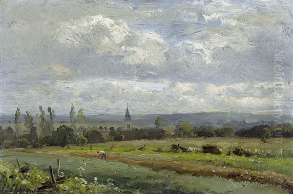 Weite Feldlandschaft Mit Kirchturm Oil Painting by Jean Ferdinand Chaigneau