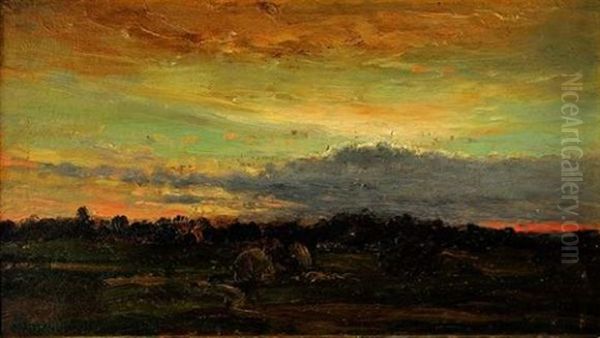 Hameau Au Crepuscule Oil Painting by Jean Ferdinand Chaigneau