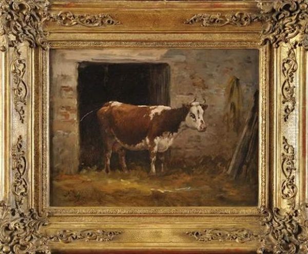 Vaches Devant L'etable Oil Painting by Jean Ferdinand Chaigneau