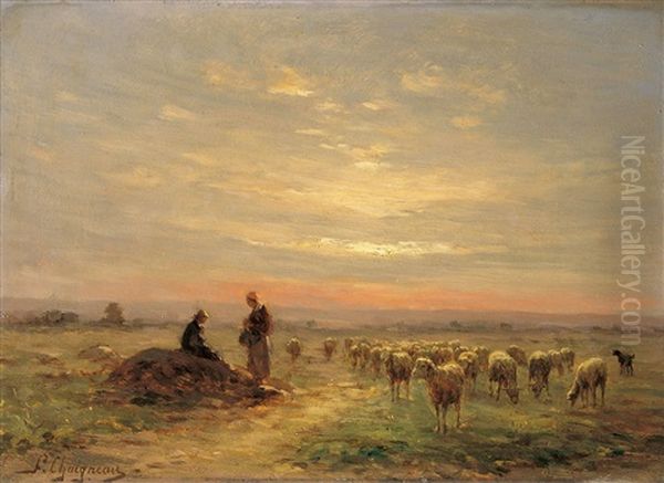 Hirten Mit Schafherde Oil Painting by Jean Ferdinand Chaigneau