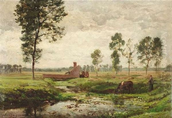 Sommerliche Weidelandschaft Oil Painting by Jean Ferdinand Chaigneau