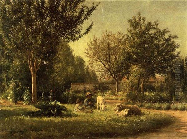 The Artist's Garden Oil Painting by Jean Ferdinand Chaigneau