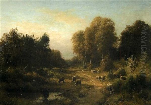 Moutons, Allee Du Bas Breau A Barbizon by Jean Ferdinand Chaigneau