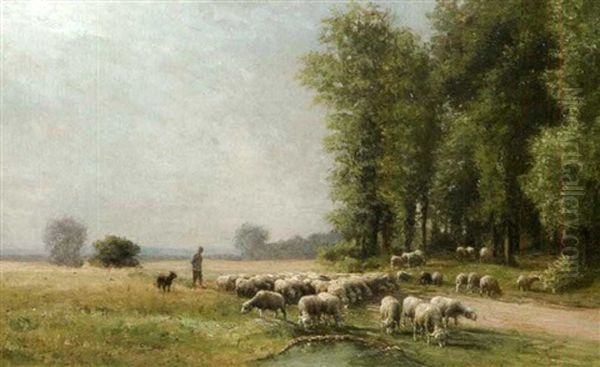 Berger Et Son Troupeau, Plaine De Chailly, L'ete Oil Painting by Jean Ferdinand Chaigneau