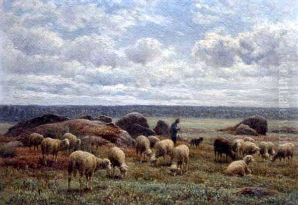 Berger Et Moutons by Jean Ferdinand Chaigneau