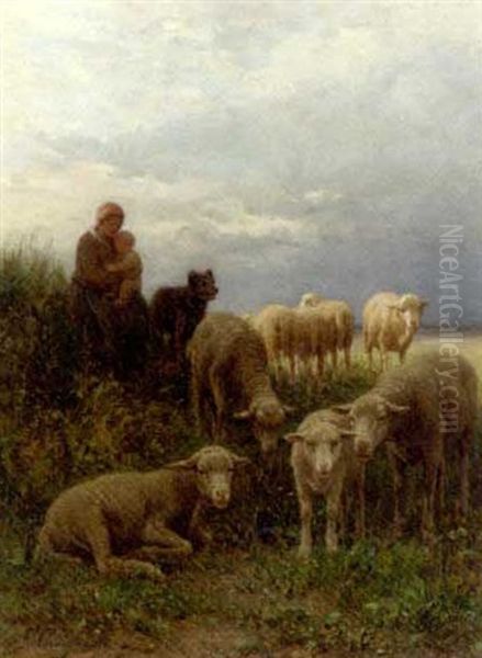 Tending The Sheep Oil Painting by Jean Ferdinand Chaigneau