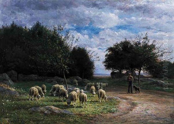 The Shepherd Oil Painting by Jean Ferdinand Chaigneau