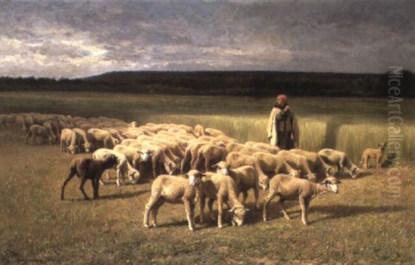 The Shepherdess And Her Flock Oil Painting by Jean Ferdinand Chaigneau