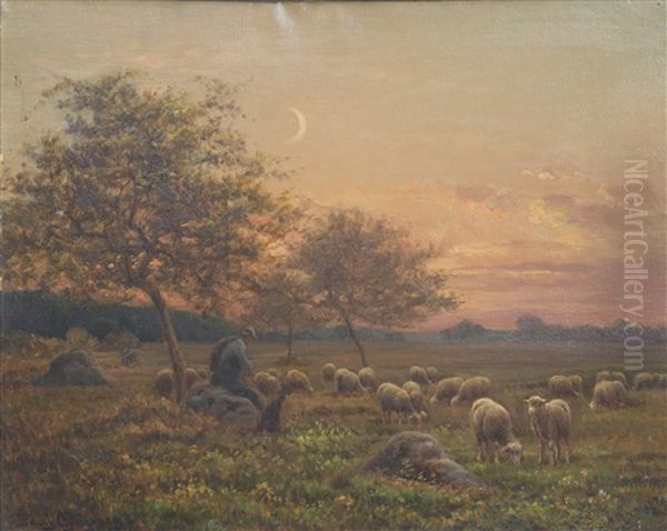 Paysages Au Coucher Du Soleil Oil Painting by Paul Chaigneau