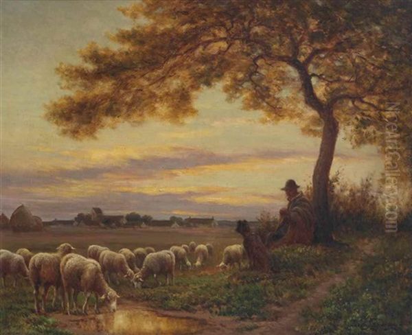 A Tranquil Evening Oil Painting by Paul Chaigneau