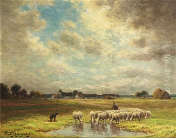 Le Berger Devant Le Village De Chailly Oil Painting by Paul Chaigneau