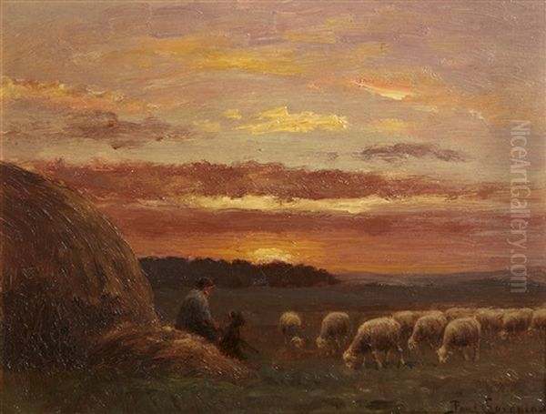 Soleil Couchant A Barbizon Oil Painting by Paul Chaigneau