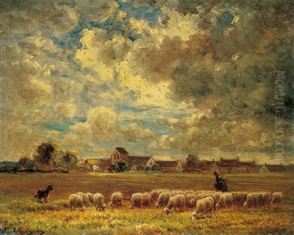 Landschaft Mit Schafherde Oil Painting by Paul Chaigneau