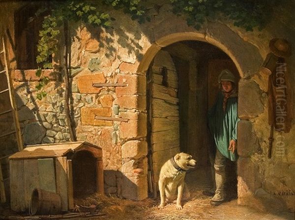 Der Wachhund Oil Painting by Achille Chaine