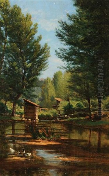 Paysage A L'etang Oil Painting by Josephine Olivier Chaine