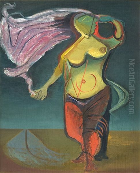 Mujer En El Viento Oil Painting by Gertrudis Chale