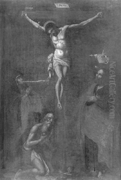 La Crucifixion Avec La Vierge, Saint Jerome Et Saint Jean Oil Painting by Jean Chalette