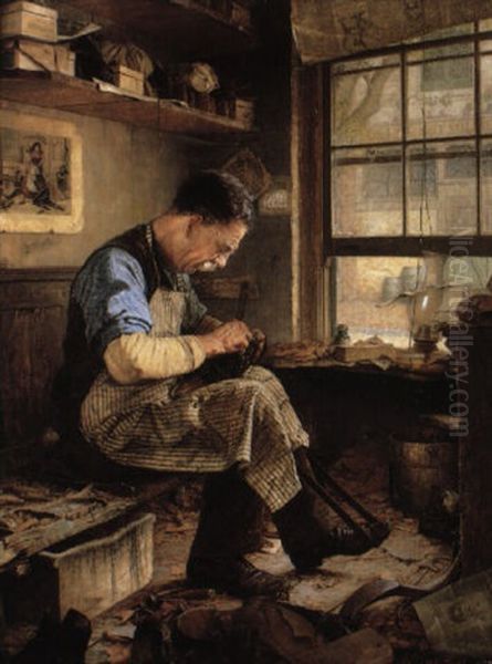 The Shoemaker Oil Painting by Jefferson David Chalfant