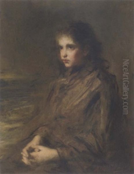 Portrait Of A Girl Against A Stormy Nightscape Oil Painting by George Paul Chalmers