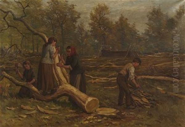 Bark Peelers Near Culross Oil Painting by Hector Chalmers