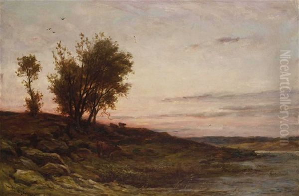 Landschaft Mit Kuhen Im Abendrot Oil Painting by Hector Chalmers