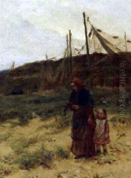 Woman And Child Collecting Wood Oil Painting by Hector Chalmers