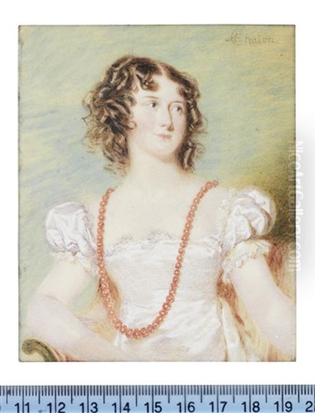 Lady Mary Seymour Nee Gordon (d.1825)), Seated On An Upholstered Chair And Wearing White Decollete Dress Oil Painting by Alfred Edward Chalon