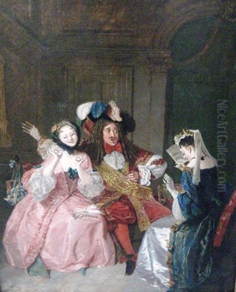 Scene From Moliere's Comedy, Les Precieuses Ridicules Oil Painting by Alfred Edward Chalon