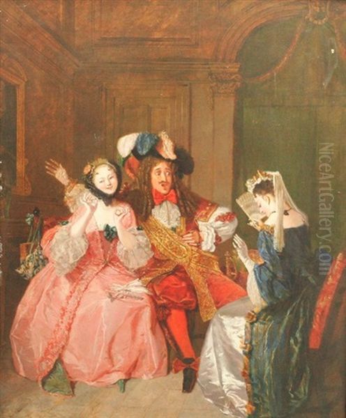 A Scene From Moliere's Comedy, Les Precieuses Ridicules Oil Painting by Alfred Edward Chalon