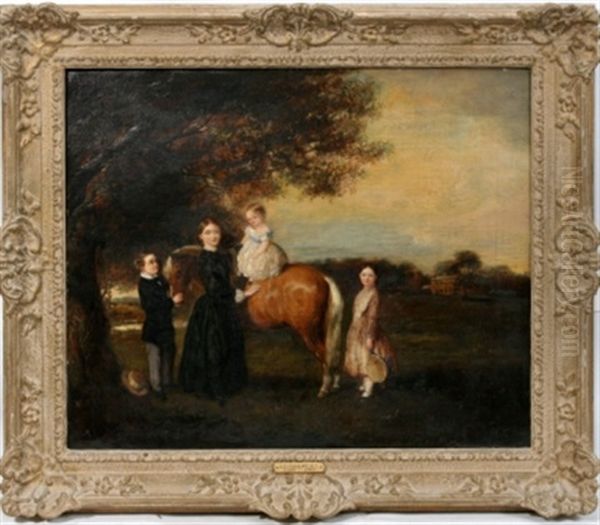 Children And Pony Oil Painting by Alfred Edward Chalon