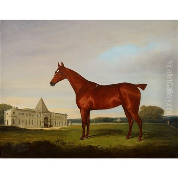 Horse In Landscape, Castle Howard Beyond Oil Painting by Henry Bernard Chalon