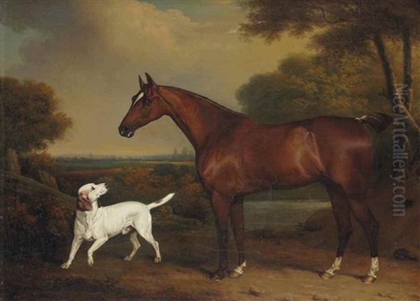 Cheval Alezan Et Chien De Chasse Dans Un Paysage Oil Painting by Henry Bernard Chalon