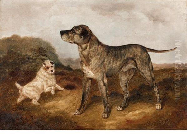 Two Dogs In A Landscape Oil Painting by Henry Bernard Chalon