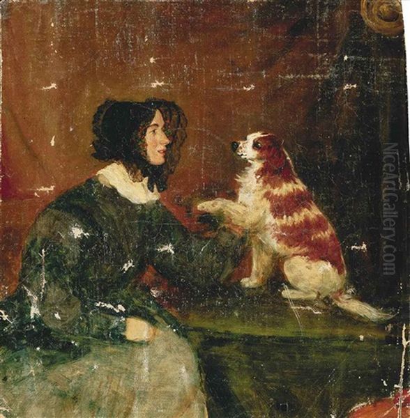 A Lady's Best Friend, A Terrier, The New Family And Portrait Of A Young Artist (4 Works) Oil Painting by Henry Bernard Chalon