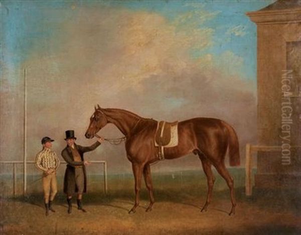 A Jockey And His Trainer With A Bay Hunter Oil Painting by Henry Bernard Chalon