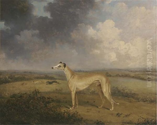 A Prize Greyhound In A Landscape, A Coursing Scene Beyond Oil Painting by Henry Bernard Chalon