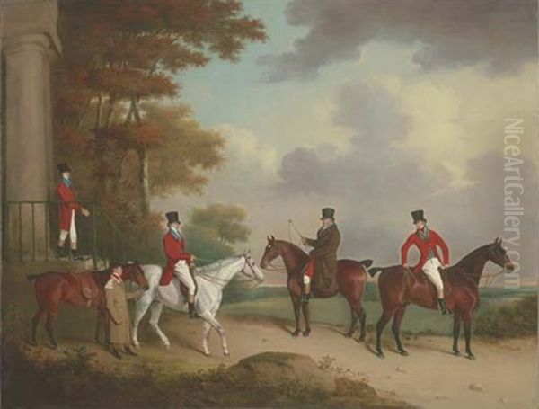 The Rev. George Bower, The Rev. John Bower, Robert Bower Of Welham And Robert Bower Junior At The Steps Of Welham Hall, Yorkshire Oil Painting by Henry Bernard Chalon