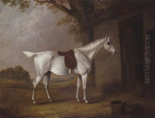 A Grey Hunter Before A Stable Oil Painting by Henry Bernard Chalon