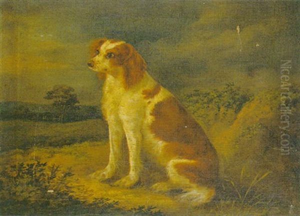 A Spaniel Seated In A Landscape by Henry Bernard Chalon