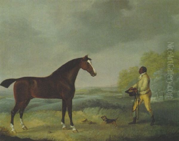 A Bay Hunter With Groom In A Landsape Oil Painting by Henry Bernard Chalon